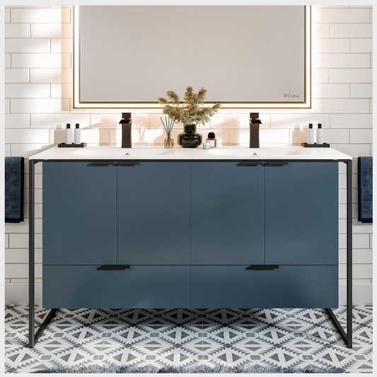 Eviva Moma 48" Teal Double Sink Bathroom Vanity with Black Metallic Legs