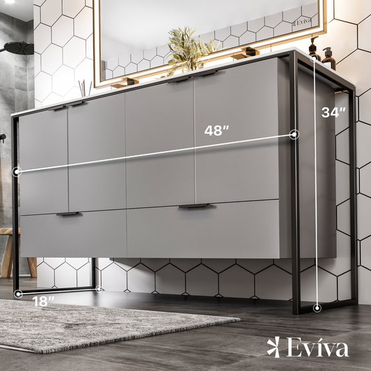 Eviva Moma 48" Grey Double Sink Bathroom Vanity with Black Metallic Legs