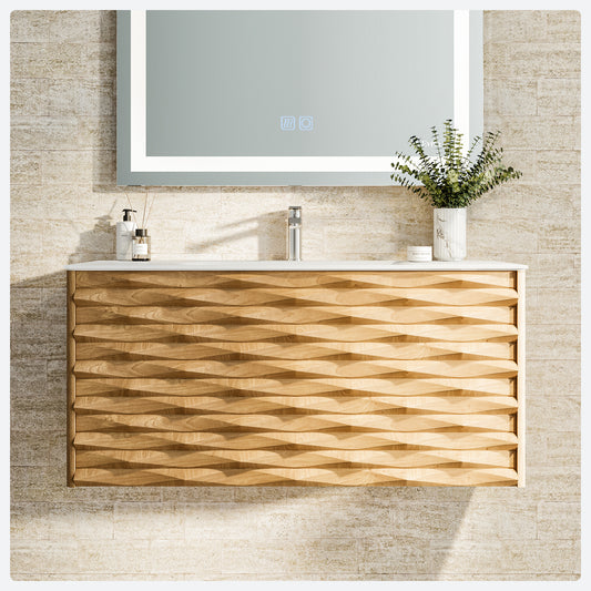 Eviva Oahu 32" Wall Mount Solid Oak Vanity with Solid Surface Integrated Sink