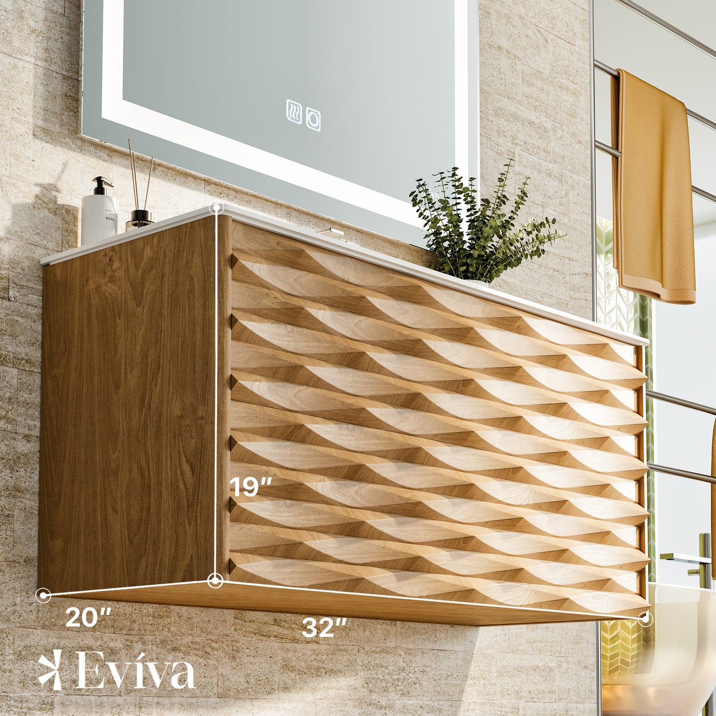 Eviva Oahu 32" Wall Mount Solid Oak Vanity with Solid Surface Integrated Sink