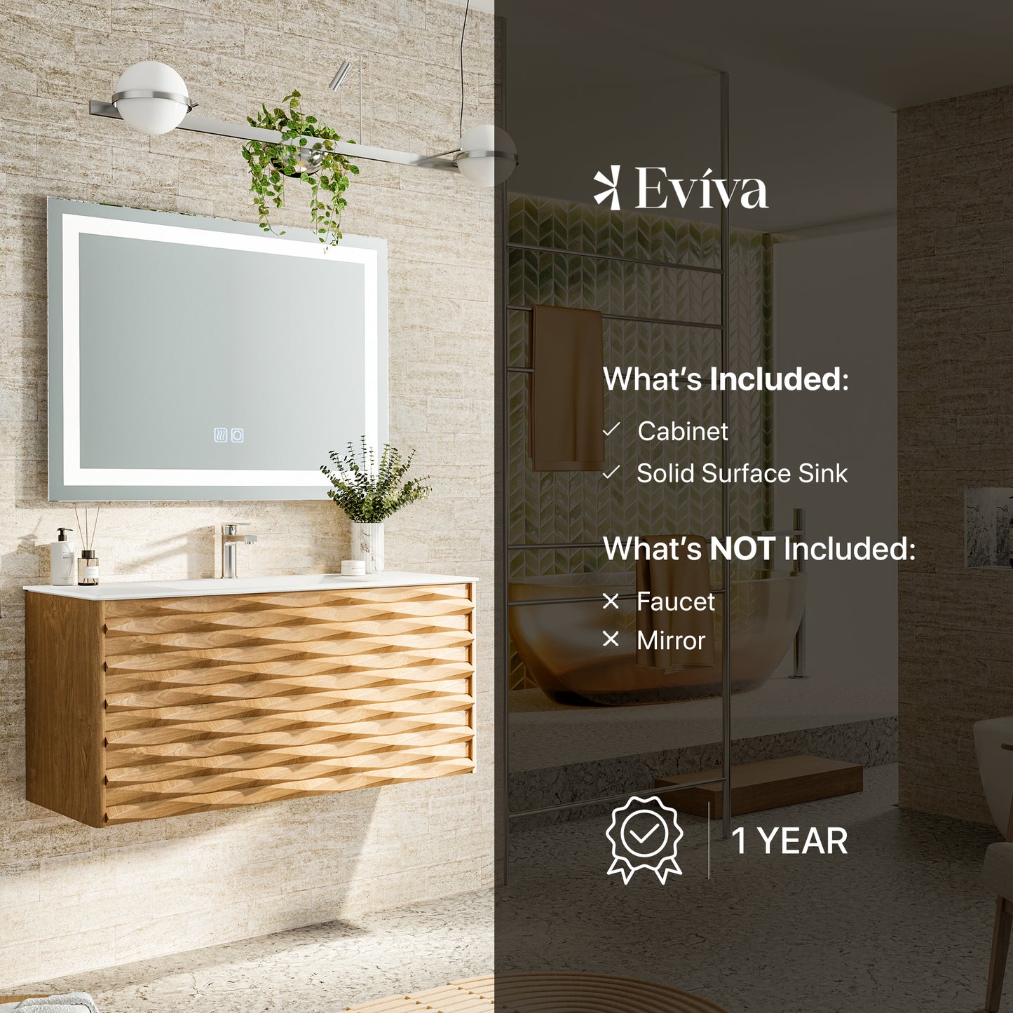 Eviva Oahu 32" Wall Mount Solid Oak Vanity with Solid Surface Integrated Sink