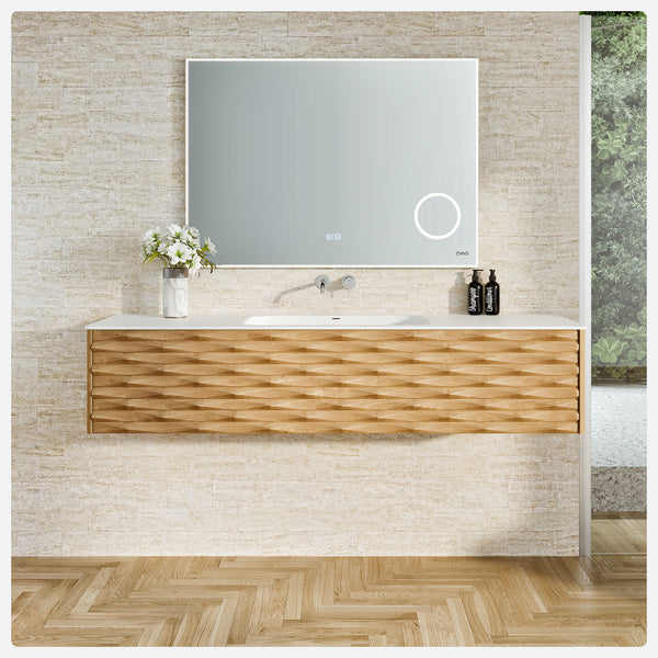 Eviva Oahu 55 Inch Wall Mount Oak Vanity with Solid Surface Integrated Sink