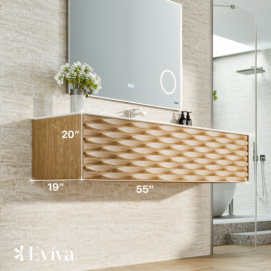 Eviva Oahu 55 Inch Wall Mount Oak Vanity with Solid Surface Integrated Sink