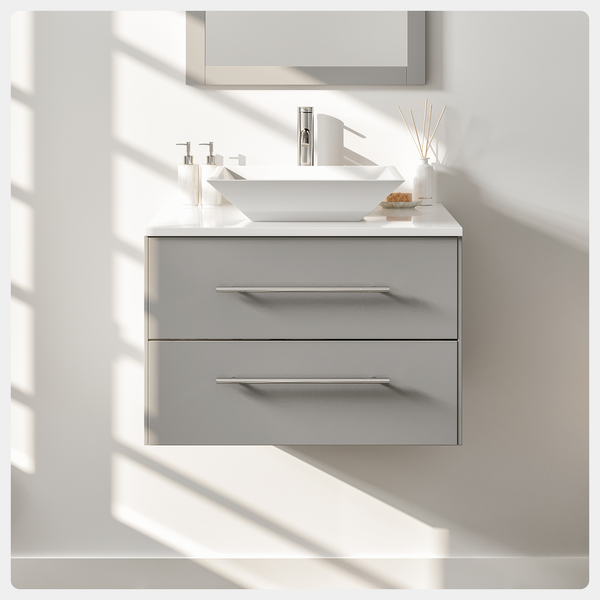 Totti Wave 24 Gray Modern Bathroom Vanity w/ Super White Man-Made Stone Top & Sink