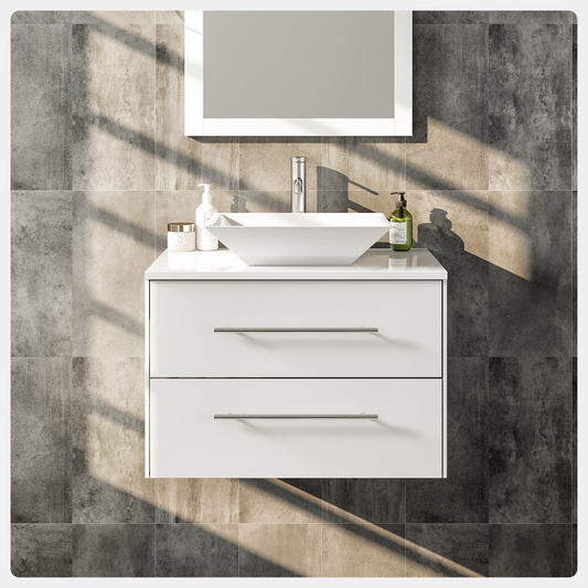 Totti Wave 24" White Modern Bathroom Vanity w/ Super White Man-Made Stone Top & Sink