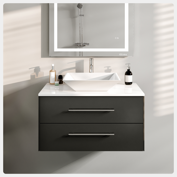 Totti Wave 30 Espresso Modern Bathroom Vanity with Super White Man-Made Stone Top & Sink