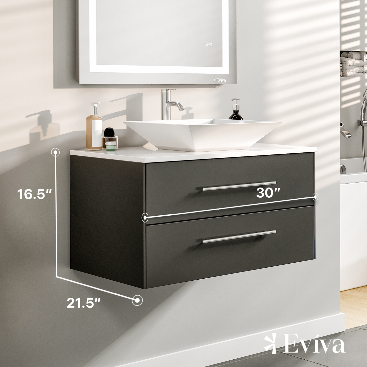 Totti Wave 30" Espresso Modern Bathroom Vanity with Super White Man-Made Stone Top & Sink