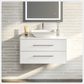 Totti Wave 30" White Modern Bathroom Vanity w/ Super White Man-Made Stone Top & Sink