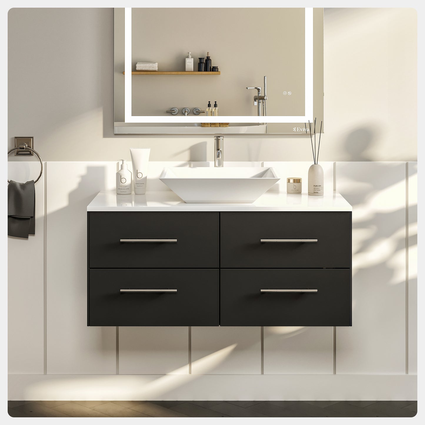 Totti Wave 36" Espresso Modern Bathroom Vanity w/ Super White Man-Made Stone Top & Sink