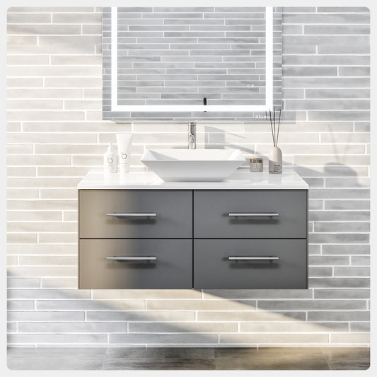 Totti Wave 36" Gray Modern Bathroom Vanity w/ Super White Man-Made Stone Top & Sink