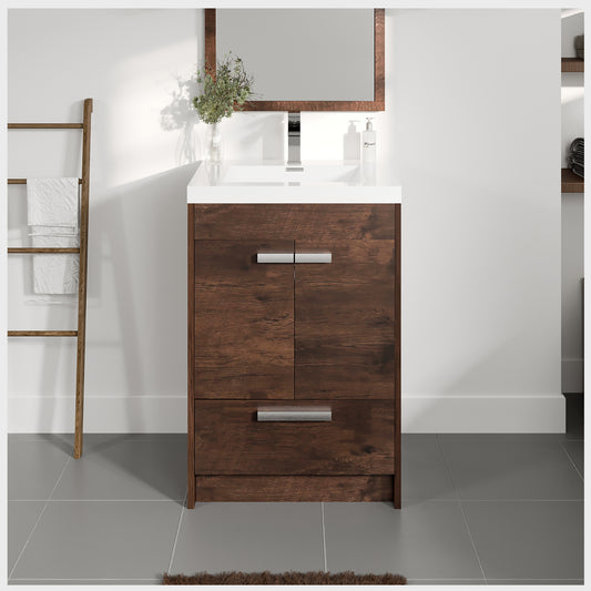 Eviva Lugano 24" Rosewood Modern Bathroom Vanity w/ White Integrated Top