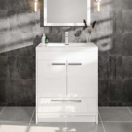 Eviva Lugano 24" White Modern Bathroom Vanity with White Integrated Acrylic Sink