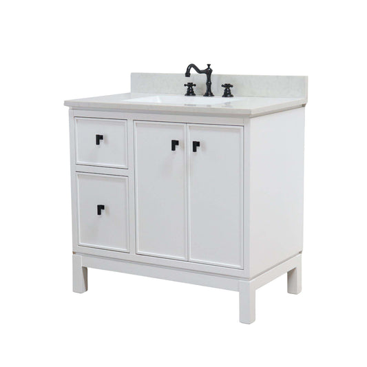 37 in. Single Sink Vanity in White with Engineered Quartz Top