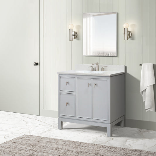 37 in. Single Sink Vanity in French Gray with Engineered Quartz Top