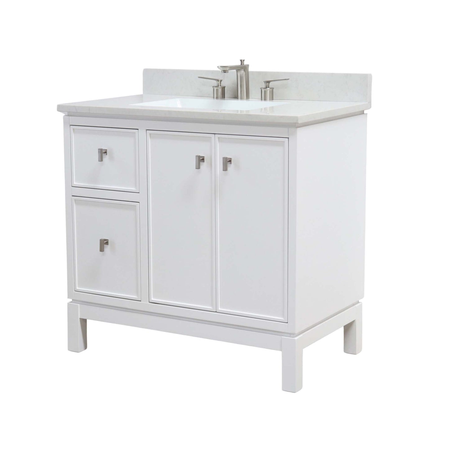 37 in. Single Sink Vanity in White with Engineered Quartz Top