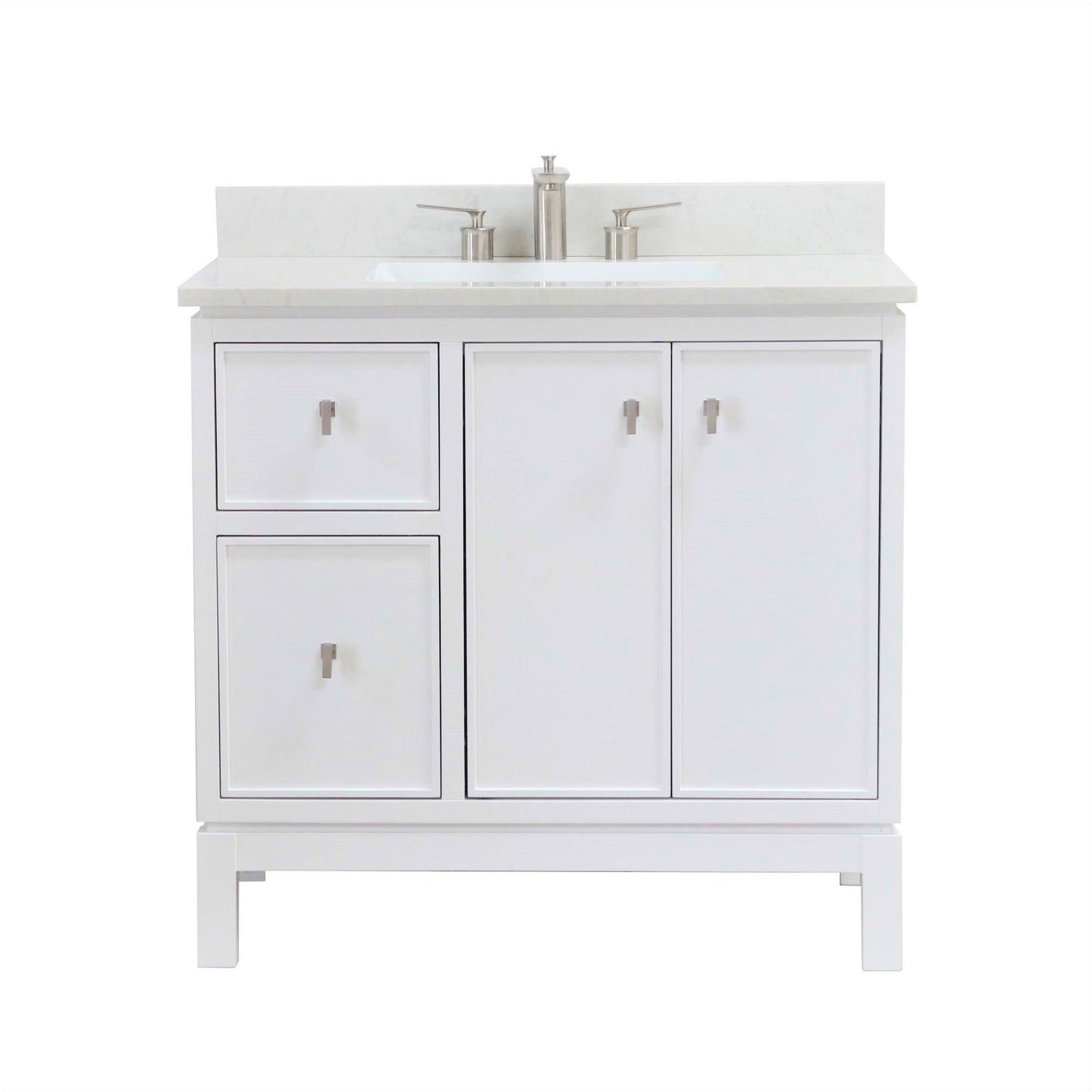 37 in. Single Sink Vanity in White with Engineered Quartz Top