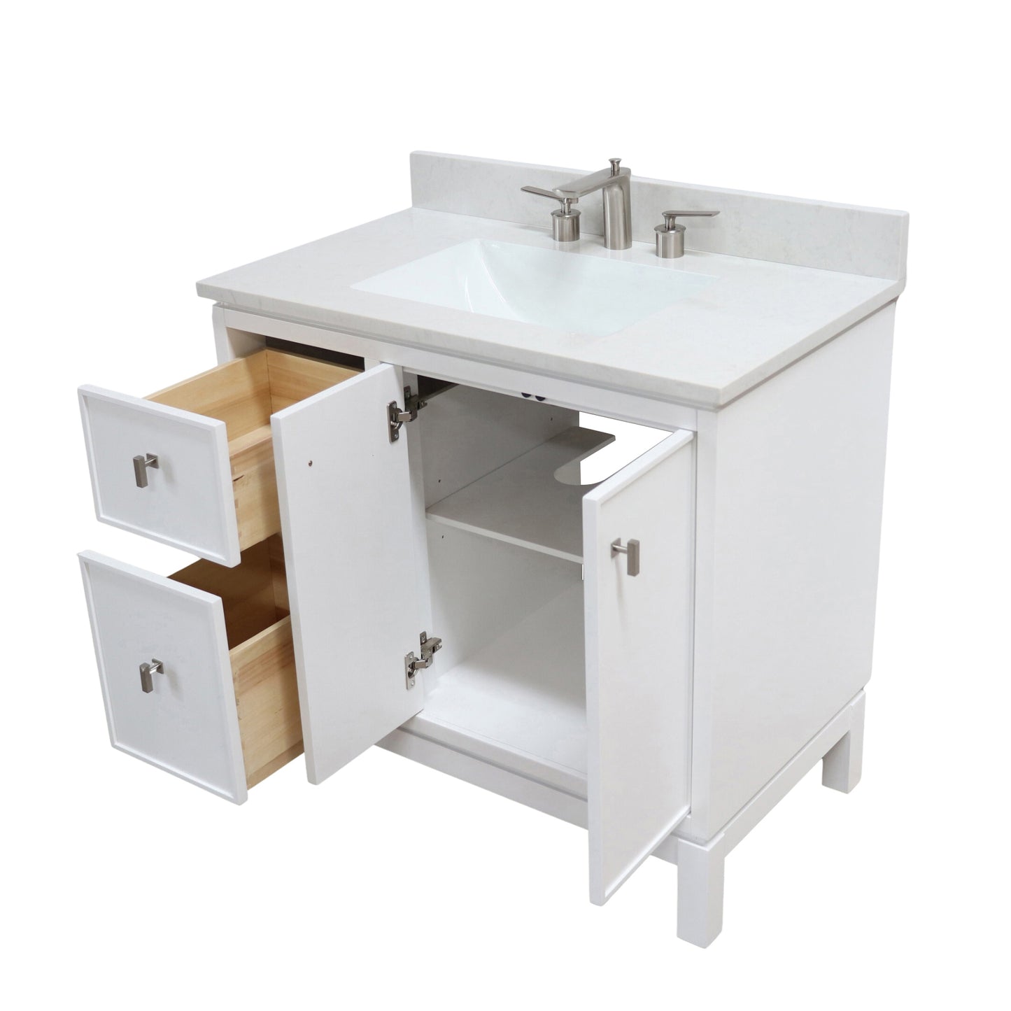 37 in. Single Sink Vanity in White with Engineered Quartz Top