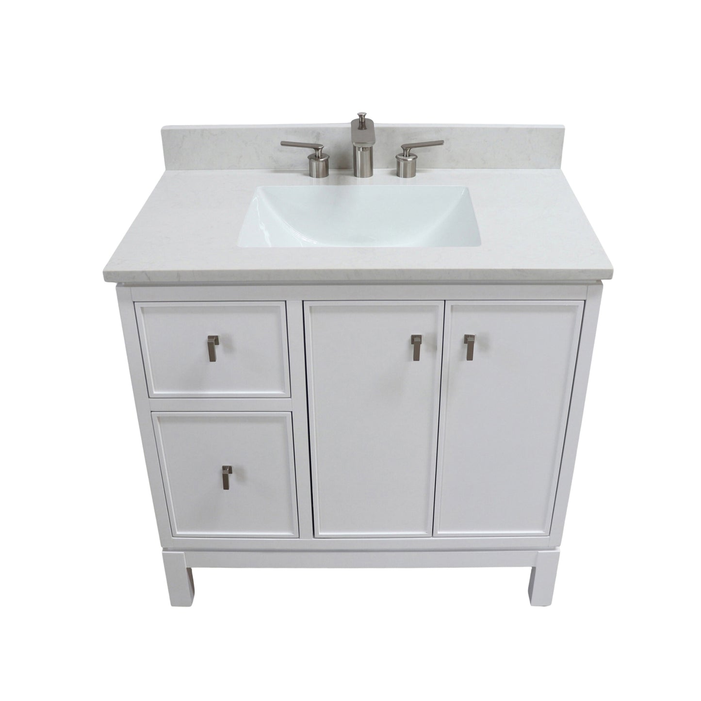 37 in. Single Sink Vanity in White with Engineered Quartz Top