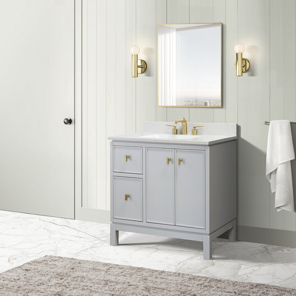 37 in. Single Sink Vanity in French Gray with Engineered Quartz Top