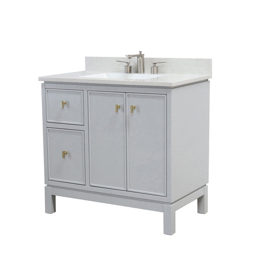 37 in. Single Sink Vanity in French Gray with Engineered Quartz Top