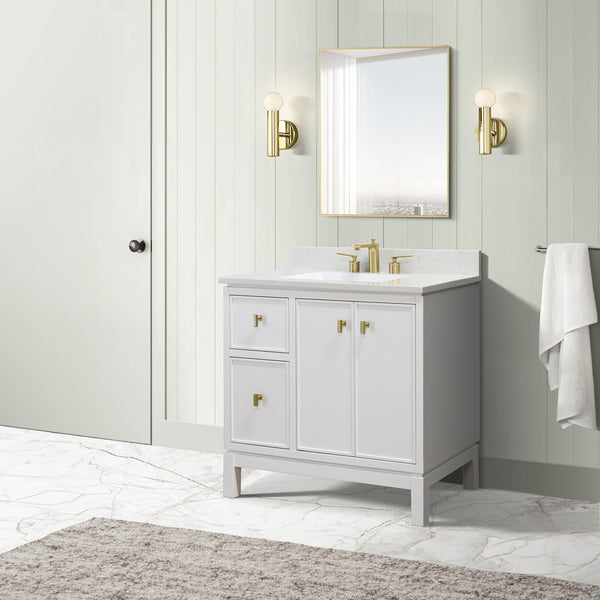 37 in. Single Sink Vanity in White with Engineered Quartz Top