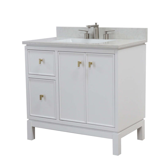 37 in. Single Sink Vanity in White with Engineered Quartz Top