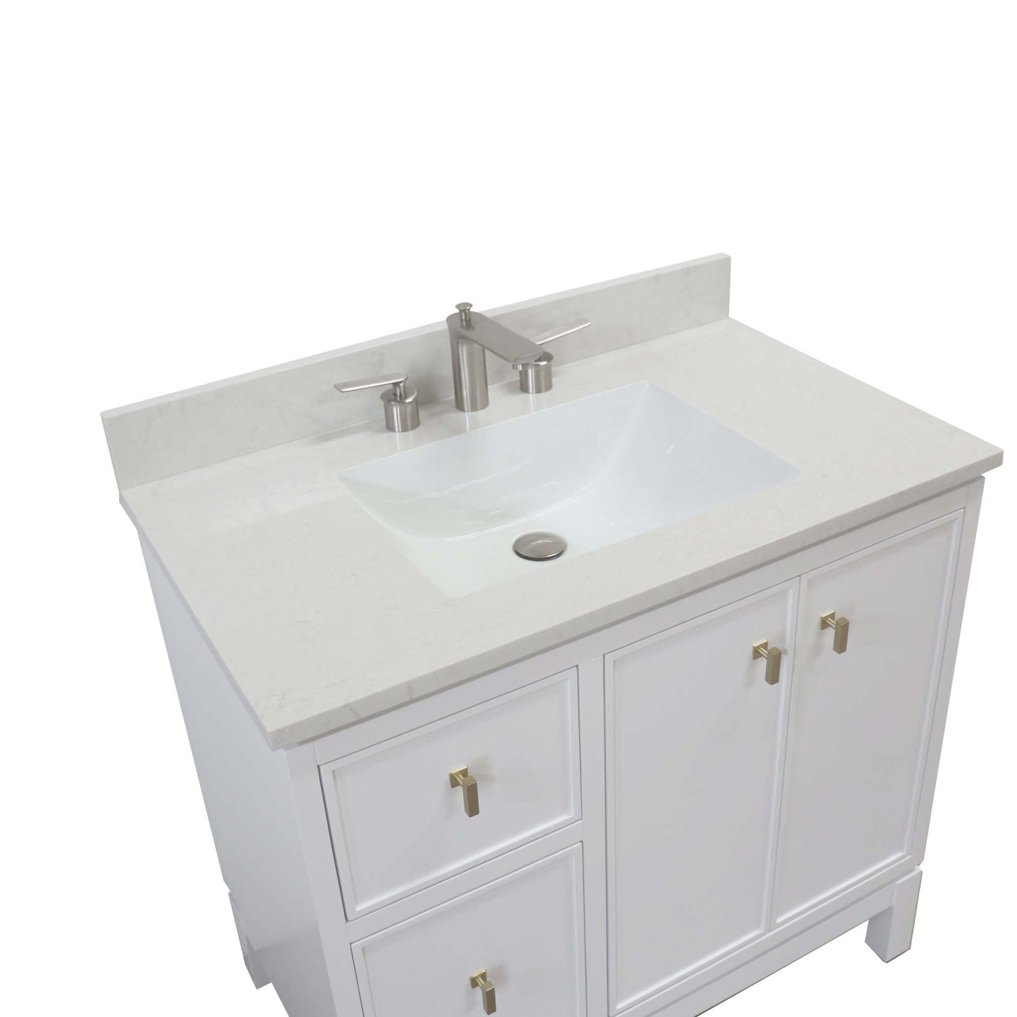 37 in. Single Sink Vanity in White with Engineered Quartz Top