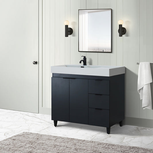 39 in. Single Sink Vanity in Dark Gray with Light Gray Composite Granite Sink Top