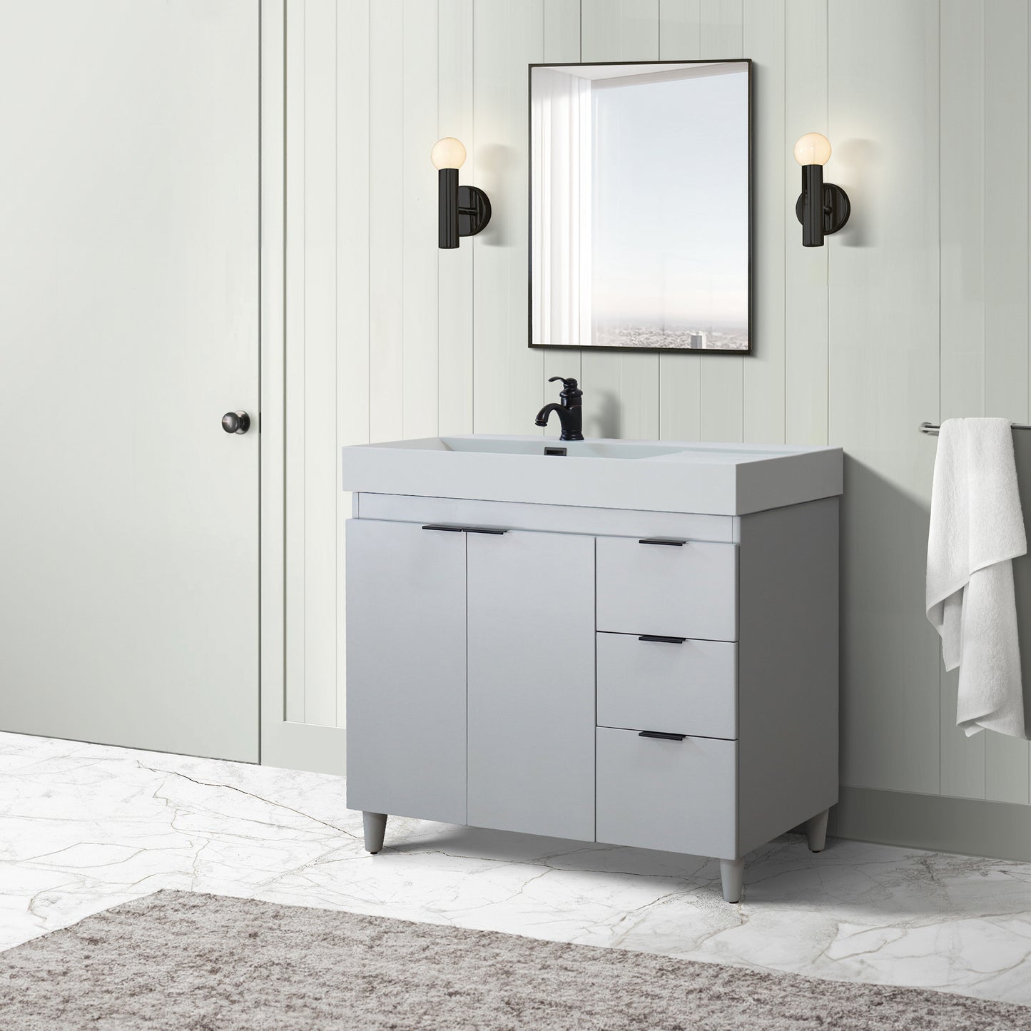 39 in. Single Sink Vanity in French Gray with Light Gray Composite Granite Sink Top