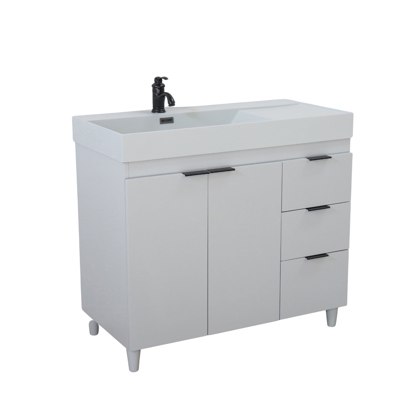 39 in. Single Sink Vanity in French Gray with Light Gray Composite Granite Sink Top