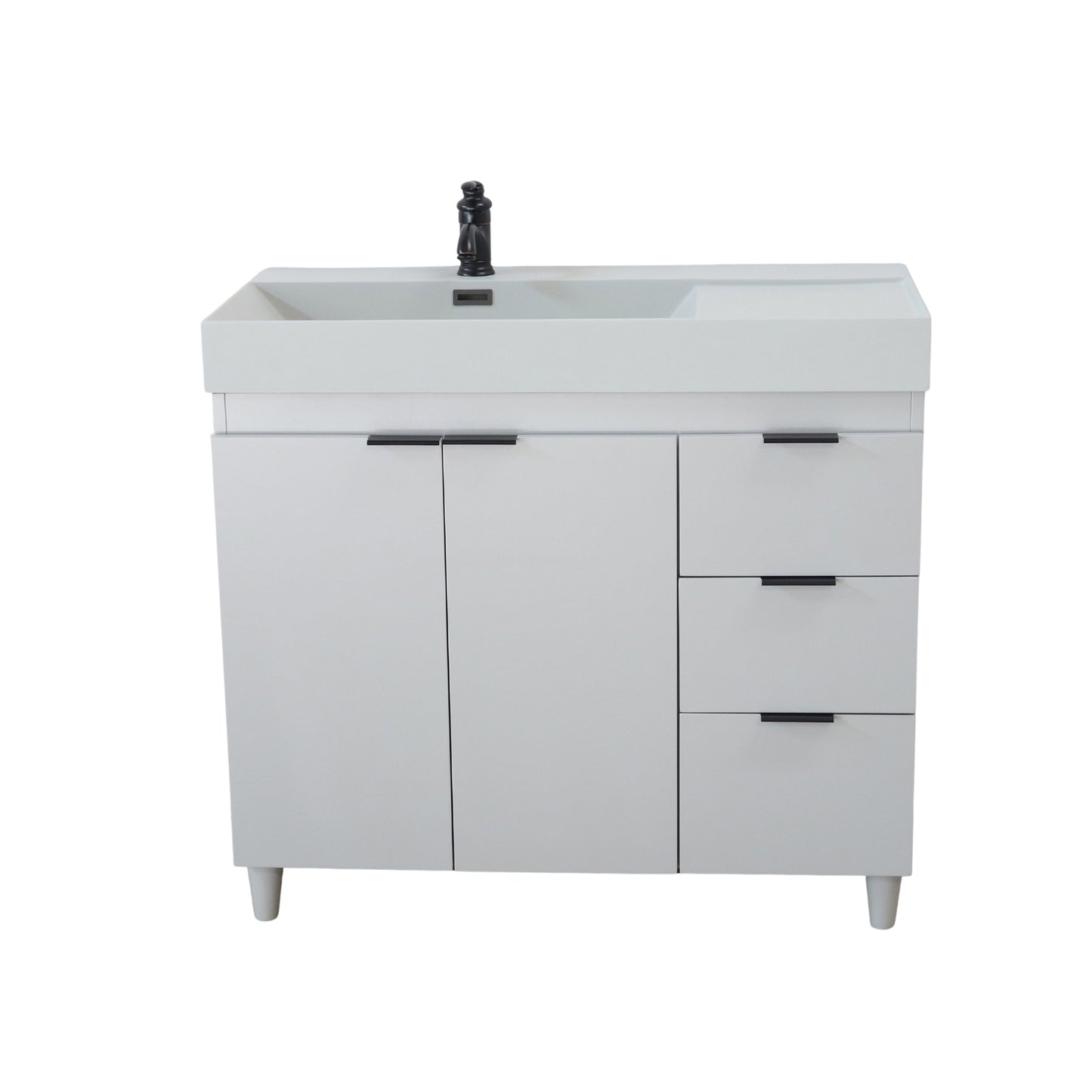 39 in. Single Sink Vanity in French Gray with Light Gray Composite Granite Sink Top