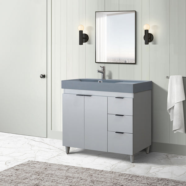 39 in. Single Sink Vanity in French Gray with Dark Gray Composite Granite Sink Top