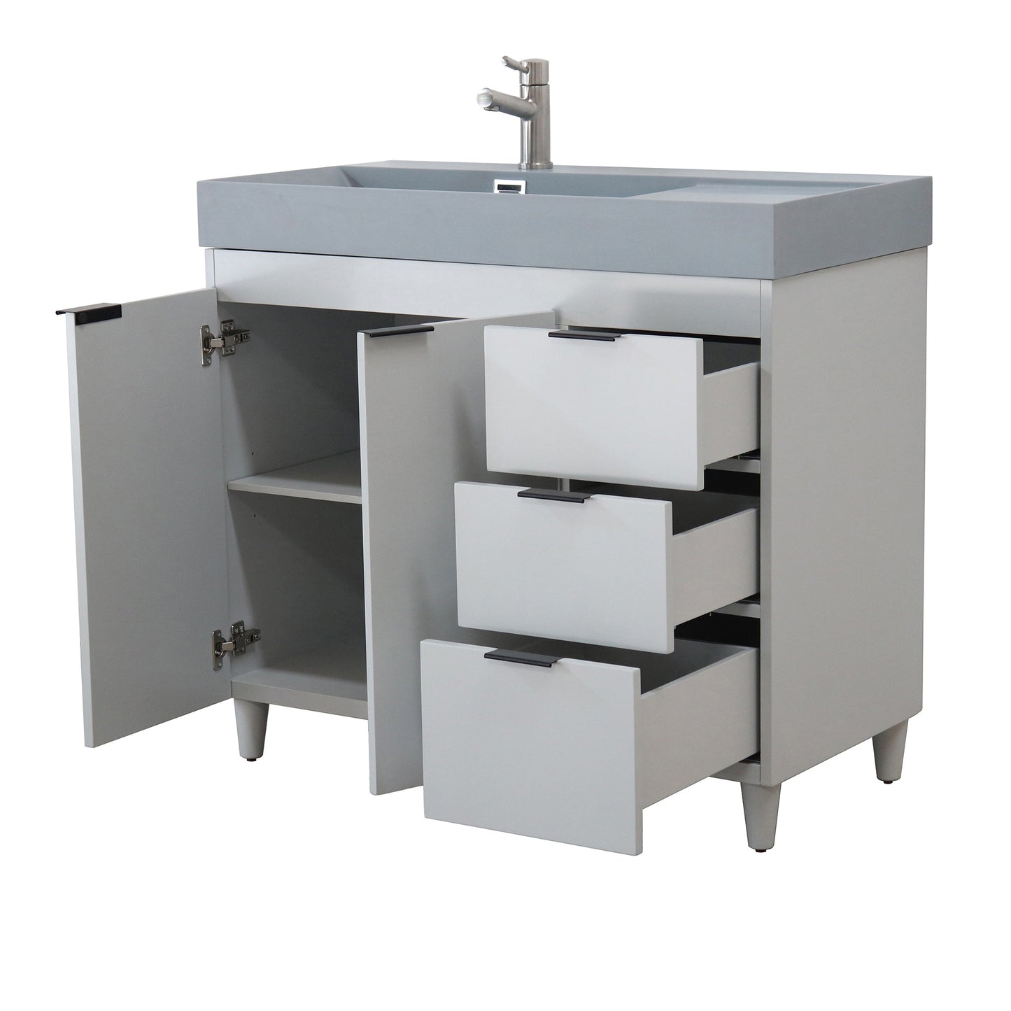 39 in. Single Sink Vanity in French Gray with Dark Gray Composite Granite Sink Top