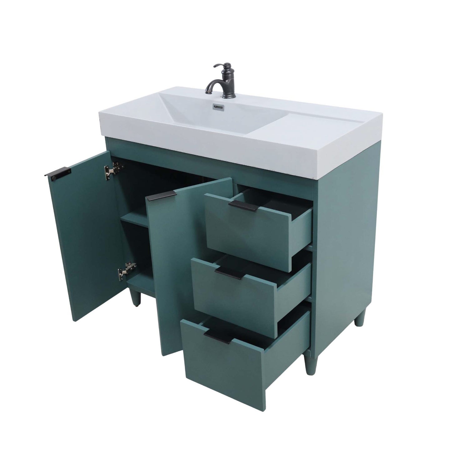 39 in. Single Sink Vanity in Hunter Green with Light Gray Composite Granite Top