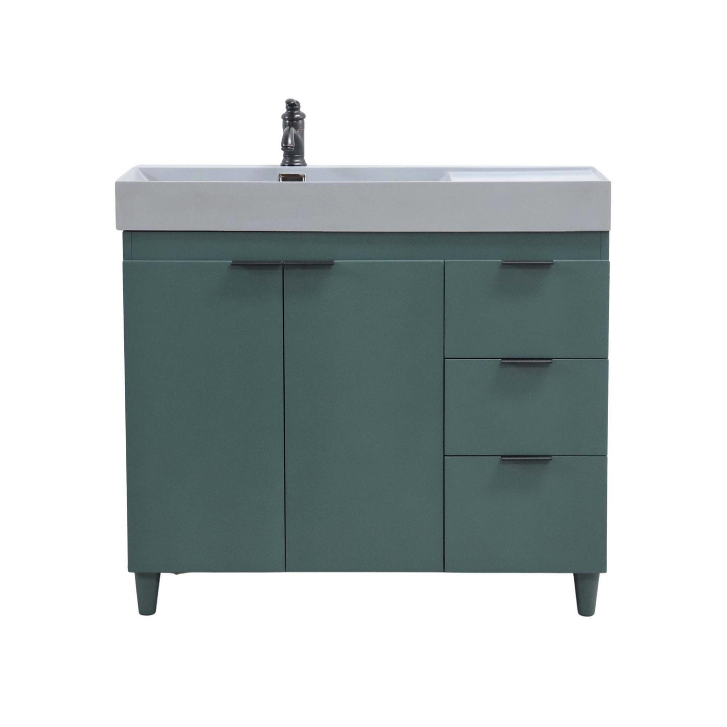 39 in. Single Sink Vanity in Hunter Green with Light Gray Composite Granite Top