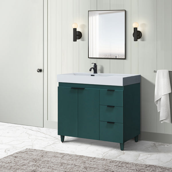 39 in. Single Sink Vanity in Hunter Green with Dark Gray Composite Granite Top