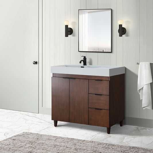 39 in. Single Sink Vanity in Walnut with Light Gray Composite Granite Top