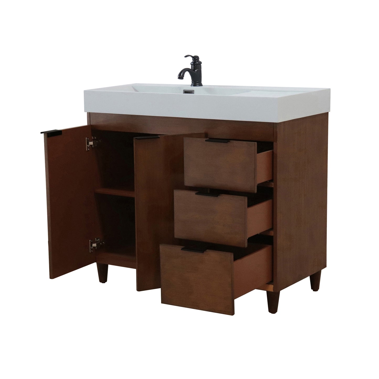 39 in. Single Sink Vanity in Walnut with Light Gray Composite Granite Top