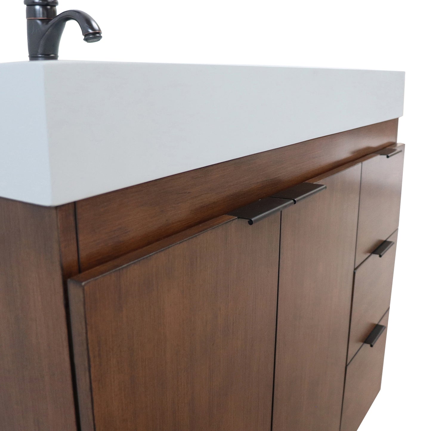 39 in. Single Sink Vanity in Walnut with Light Gray Composite Granite Top