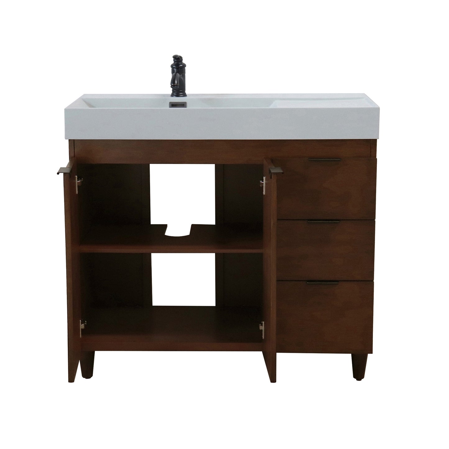 39 in. Single Sink Vanity in Walnut with Light Gray Composite Granite Top