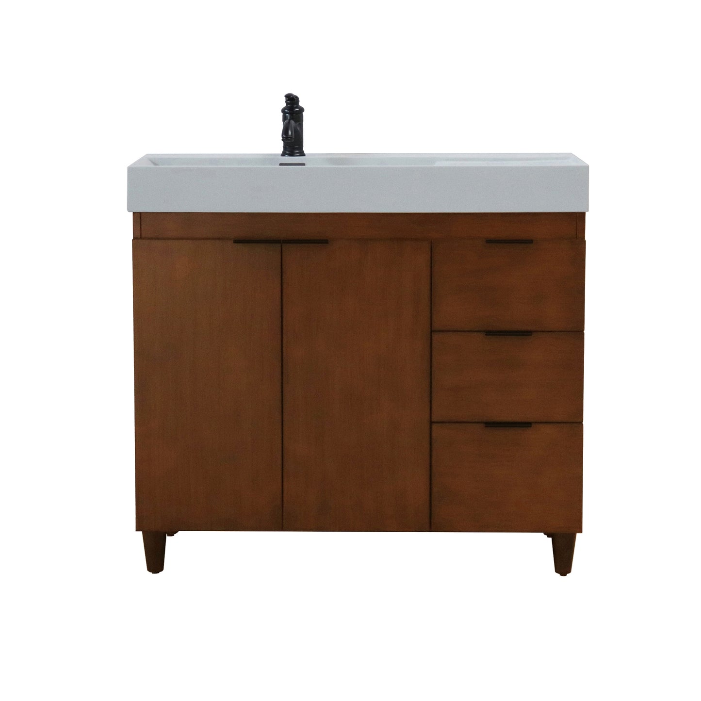 39 in. Single Sink Vanity in Walnut with Light Gray Composite Granite Top