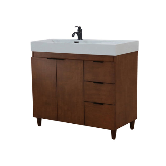 39 in. Single Sink Vanity in Walnut with Light Gray Composite Granite Top