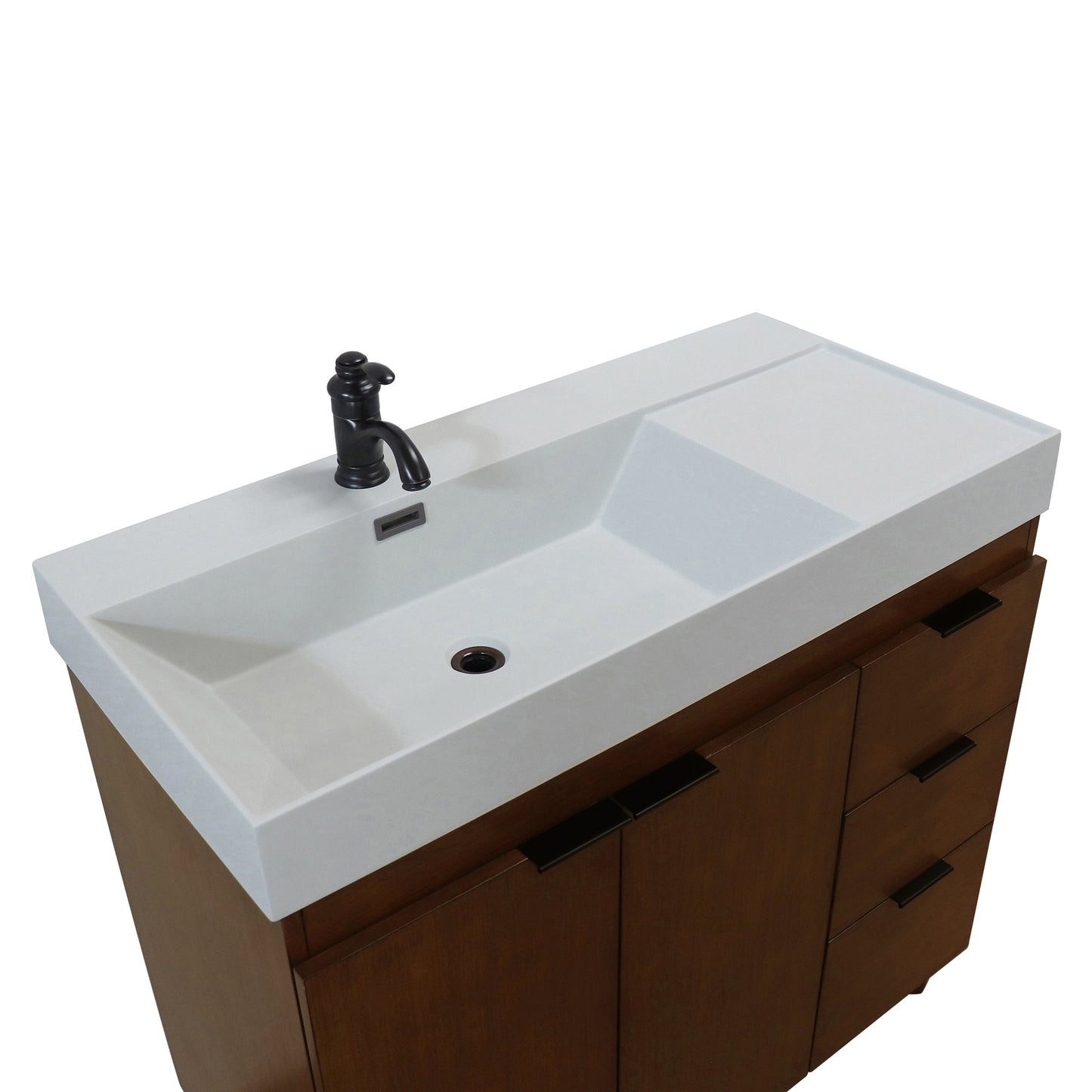 39 in. Single Sink Vanity in Walnut with Light Gray Composite Granite Top