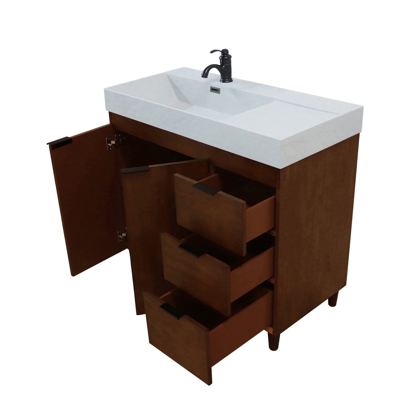 39 in. Single Sink Vanity in Walnut with Light Gray Composite Granite Top