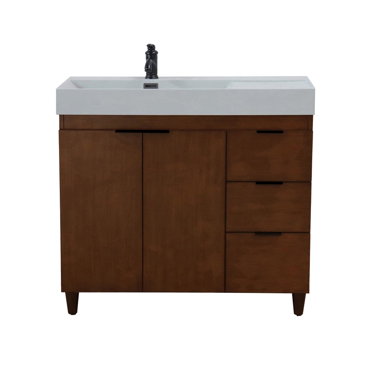 39 in. Single Sink Vanity in Walnut with Light Gray Composite Granite Top