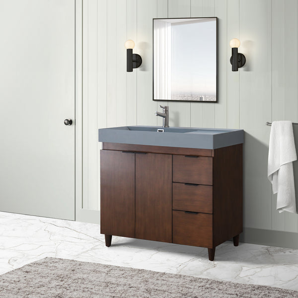 39 in. Single Sink Vanity in Walnut with Dark Gray Composite Granite Top