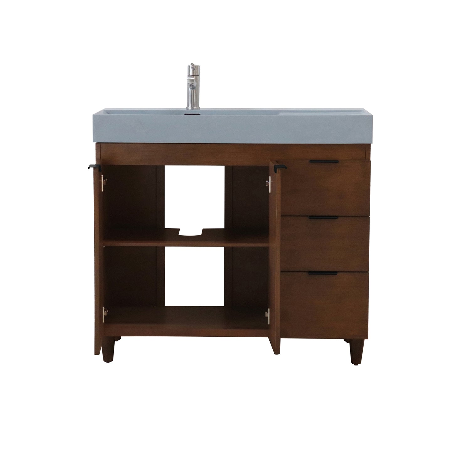 39 in. Single Sink Vanity in Walnut with Dark Gray Composite Granite Top