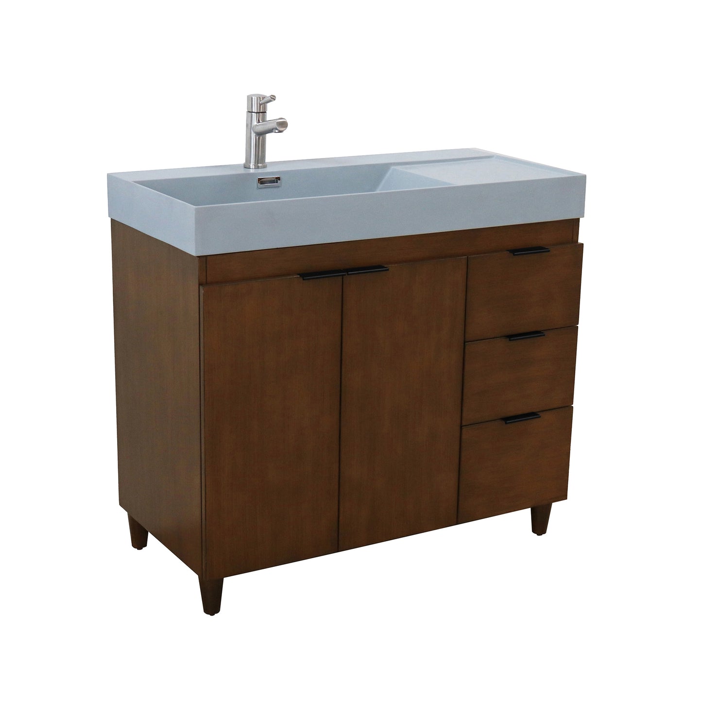 39 in. Single Sink Vanity in Walnut with Dark Gray Composite Granite Top