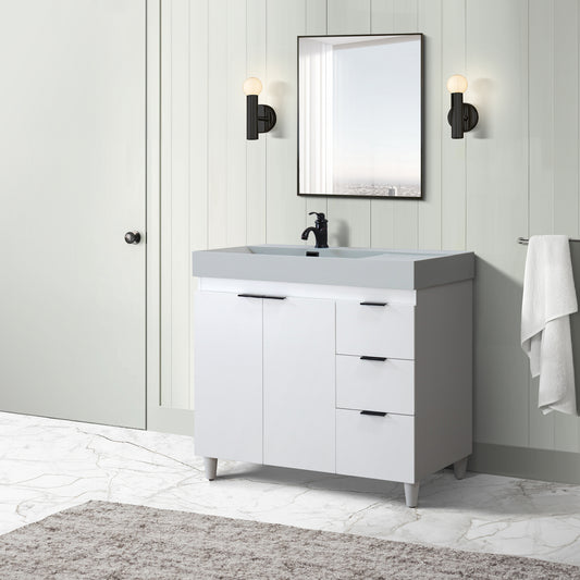 39 in. Single Sink Vanity in White with Light Gray Composite Granite Top