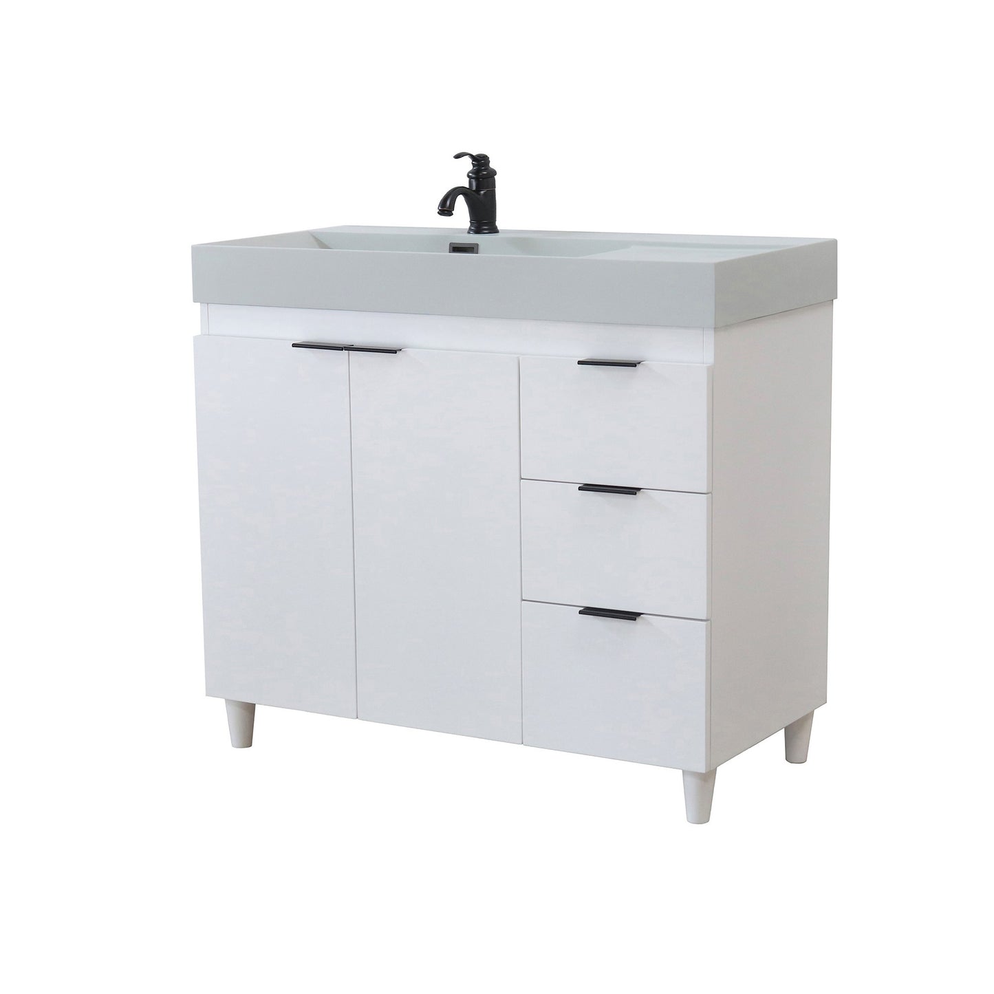 39 in. Single Sink Vanity in White with Light Gray Composite Granite Top